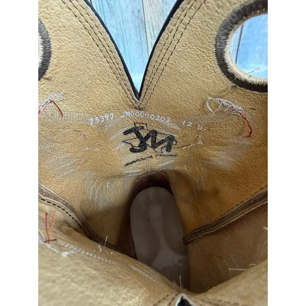 JM Western Cowboy Boots Brown Leather Square Toe Men's Size 12D Texas